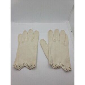 Vintage Sz 7 Womens Embroidered White Gloves Sophisticated Classic Preppy